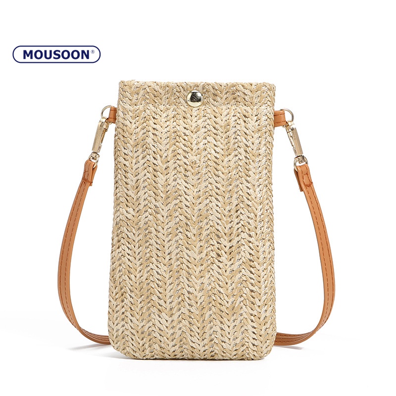 Mousoon Summer Beach Bag Ladies All-Match Single Shoulder Bag Diagonalทอแนวตั้งกระเป๋าโทรศัพท์มือถือกระเป๋าใส่เหรียญฟาง
