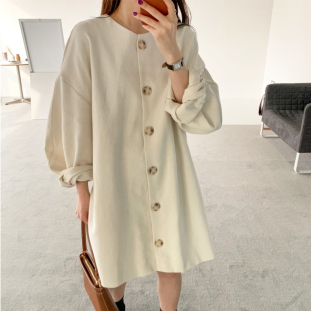 Kobe dress เดรสสั้น กระดุมหน้า ทรงมินิมอล สไตล์เกาหลี FA470