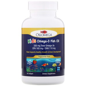 Oslomega, Kids Omega-3 Fish Oil, 165 mg EPA, 110 mg DHA, Natural Strawberry Flavor, 60 Softgels