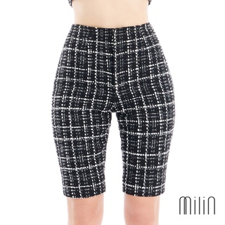 [MILIN] Can-do Shorts High waisted tweed biker shorts กางเกงขาสั้นสามส่วนเอวสูงผ้าทวีด