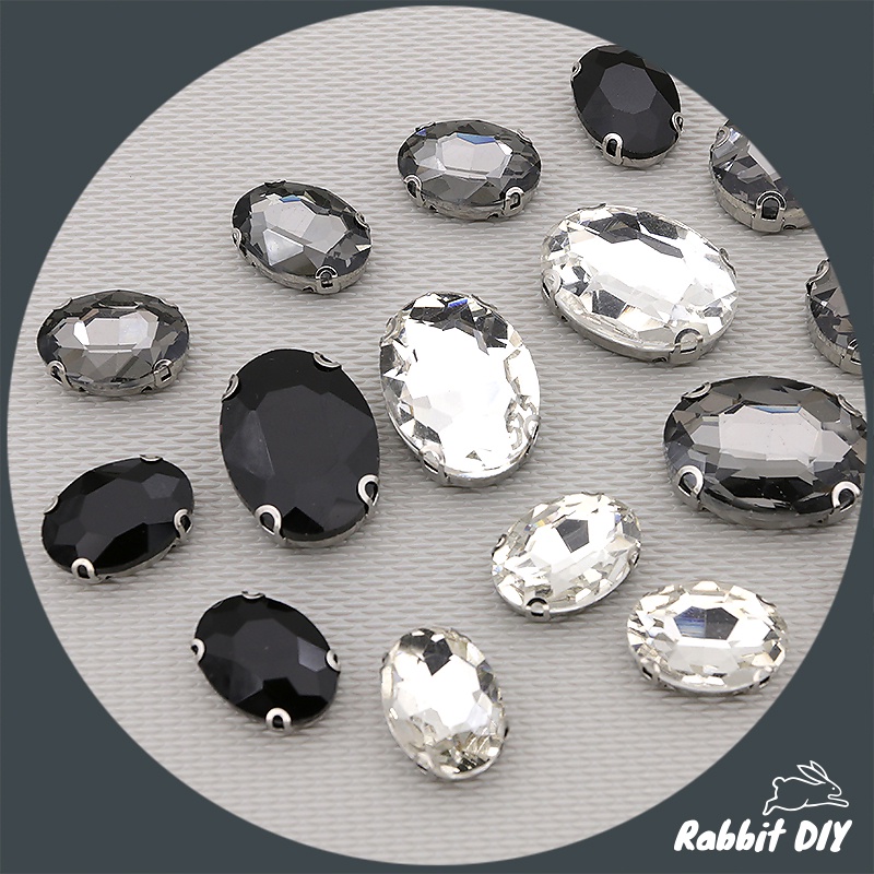 เพชรตกแต่ง เพชร พลอย เพชรเทียม พลอยเทียม รูปวงรี ฐานพับโลหะสีเงิน (แพ็กถุงละ 6 ชิ้น) - รูปที่ 2