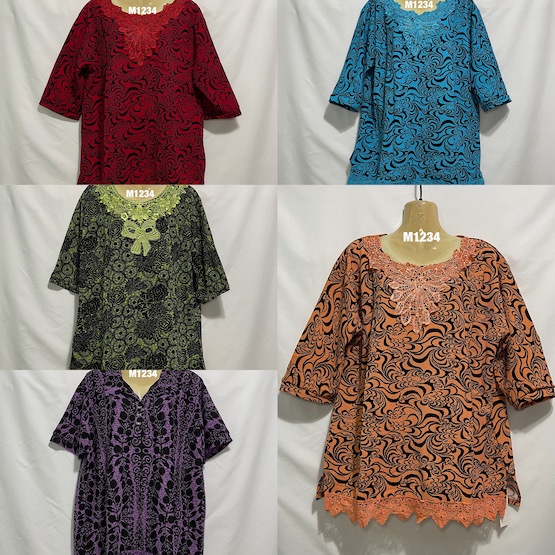 เสื้อผู้ใหญ่ แขนสามส่วน ผ้าหนังไก่ คอลูกไม้ มีหลายสีใส่สบาย
