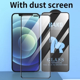 ฟิล์มกระจกเต็มจอ [มีตะแกรงกันฝุ่น] For iPhone Air,17 Pro,16e,16,15,14 Pro Max,14 Plus,13 Mini/12 Pro Max/12 Mini/11