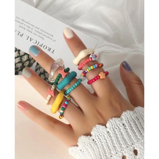 Maxi rings (11pcs.) แหวนลูกปัด เซต 11 ชิ้น ยืดได้ตามนิ้ว so cute สุดๆเลยค่ะ