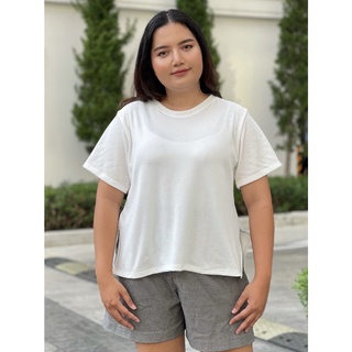 180!!เสื้อยืดสาวอวบอก44-50นิ้วplussizeคอกลมผ้า cottonร่อง-ดีไซน์ หน้าสั้นหลังยาว