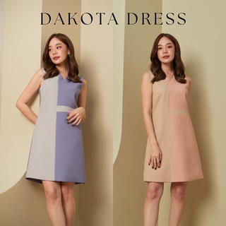 VITAVADEE Dakota Dress ชุดเดรสแขนกุด คอวี ตัดต่อทูโทนด้านหน้า