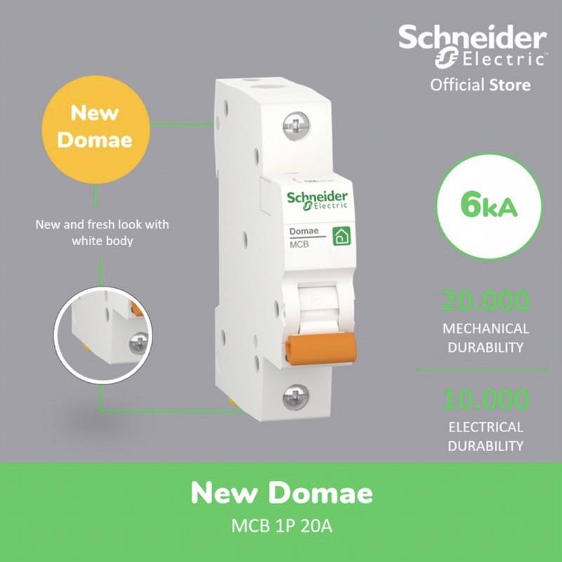 MCB Schneider 20A ใหม่ Domae MCB Sneeder 20A MCB Schneider 20 แอมป์