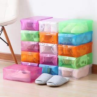 แผ่นกล่องใส่รองเท้าพลาสติกใส   กล่องจัดระเบียบ กล่องรองเท้าพับได้ กล่องรองเท้า Colour Transparent Shoe Box