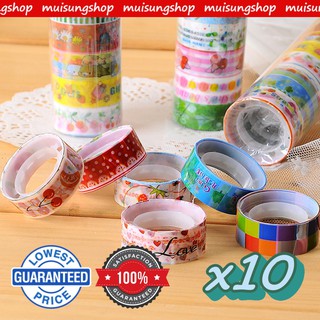 MUISUNGSHOP (10 ชิ้น) วาชิเทปลายการ์ตูน สำหรับตกแต่ง เทปตกแต่ง เทปวาชิ เทปการ์ตูน เทปน่ารัก สติ๊กเกอร์ตกแต่ง