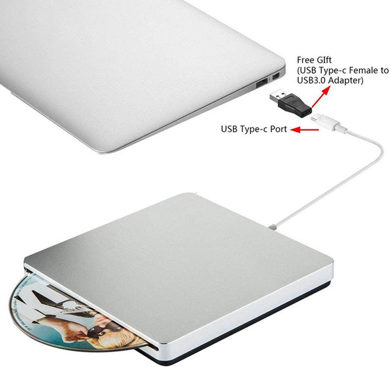 External Dvd Burner Drive Type-C ออปติคอลดิสก์ไดรฟ์แบบสล็อตในตัว Cd/Dvd +/- Rw Burner Usb C สําหรับ Mac/Window