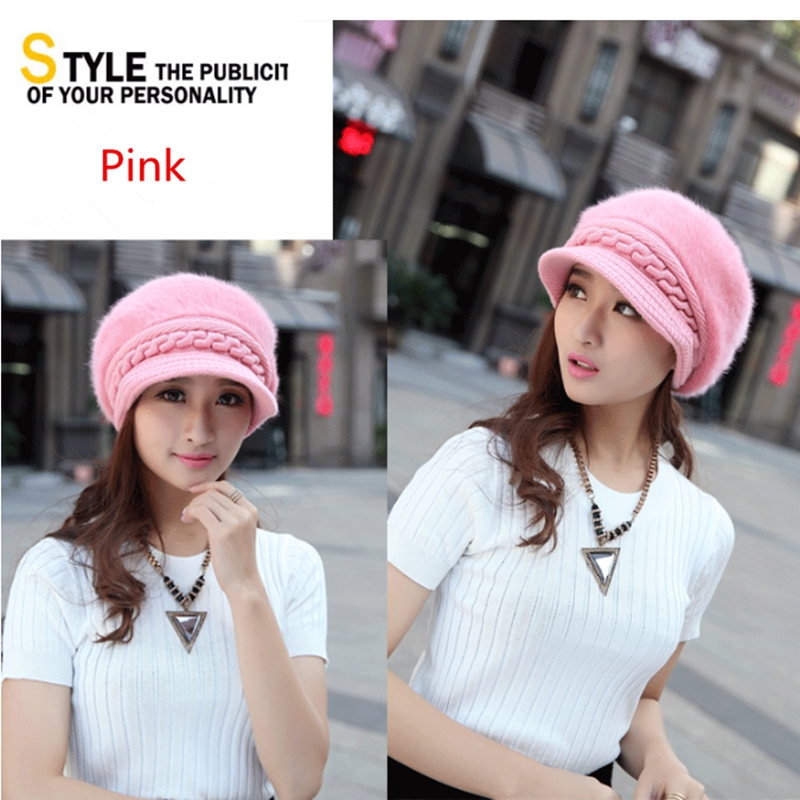 Plus Velvet Knitted Hat Tide Peak Cap Winter Autumn Winter Ladies Women S Beret Rabbit Fur Hat Knitted Hat 7p9i Shopee Thailand