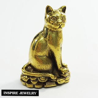 Inspire Jewelry (NN) ,แมวนั่งบนก้อนทอง ทองเหลือง จิ๋ว 2CM นำโชค เสริมความมั่งมี อุดมสบูรณ์                        .