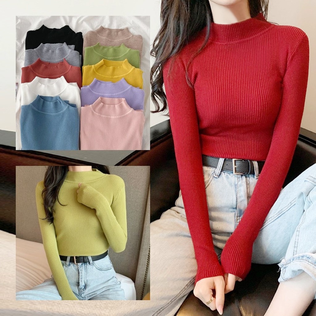 ราคาถูกที่สุด เสื้อคอเต่าไหมพรมแขนยาว สีสวยเยอะมาก