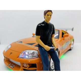 โมเดลรถเหล็ก 1/18 fast and furious Brian &amp; 1995 Toyota Supra Orange with figure Working Lights มีไฟ ของใหม่