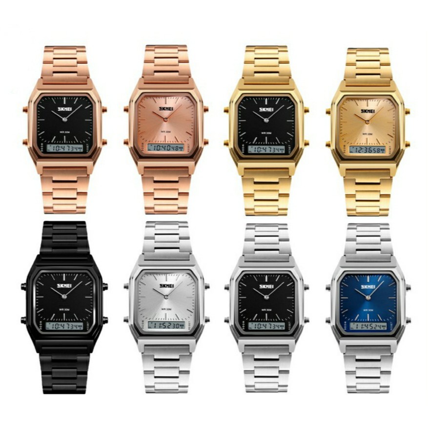 นาฬิกา dw นาฬิกาข้อมือผู้หญิง SKMEI 1220 นาฬิกาข้อมือสายเหล็ก สองระบบ กันน้ำ ของแท้ 100%