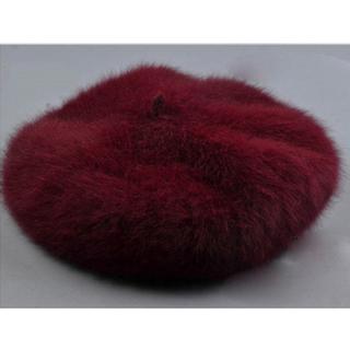 Fur beret beanie hat (wine red)