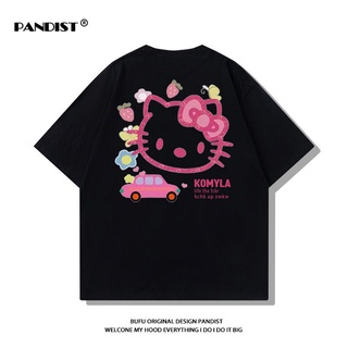 T-shirt  เสื้อยืดแขนสั้น ผ้าฝ้ายแท้ พิมพ์ลายการ์ตูน Hello kitty เข้ากับทุกการแต่งกาย สไตล์ญี่ปุ่น สําหรับผู้ชาย และผู้หญ