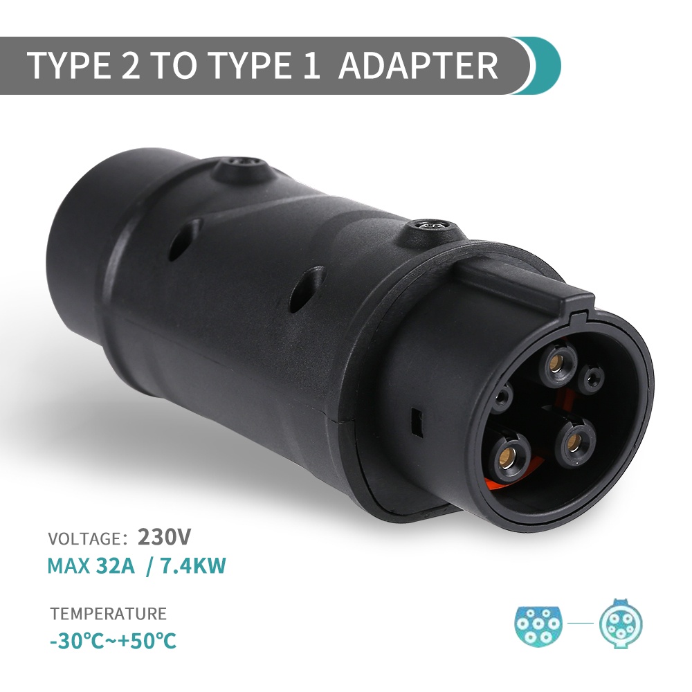 Type 2 To Type 1 EVSE Adapter 32A Electric Vehicle Car EV Charger Connector IEC 62196 Socket To Sae 