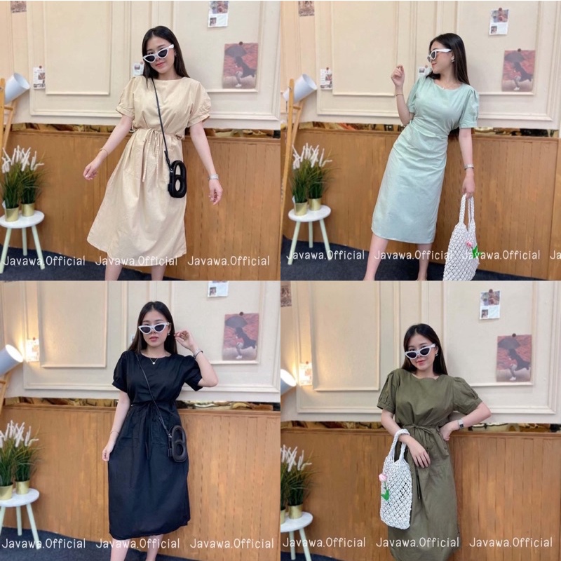 Java wa shop เดรสยาว กระเป๋าหน้า งานมูจิ สไตล์มินิมอล สายคาเฟ่ สายแบ๊ว