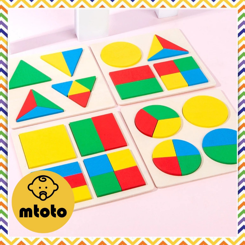 MTOTO (แบบที่ 2) บล็อคไม้เรขาคณิต แผ่นไม้จับคู่รูปทรง ของเล่นเสริมพัฒนาการ