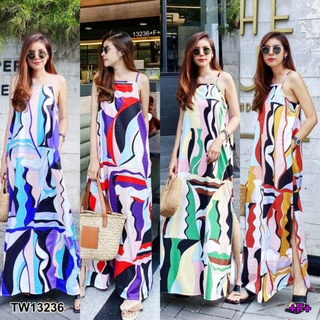 Maxi Dress เดรสยาว สายเดี่ยว เนื้อผ้า 100D ลายกราฟฟิกสีสันสดใส