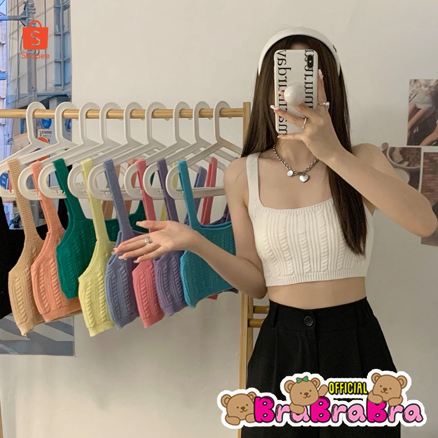 🧸💦𝑩𝒓𝒂𝑩𝒓𝒂𝑩𝒓𝒂⛱️🧸 #f-116 เสื้อครอป สายเดี่ยว ไหมพรม