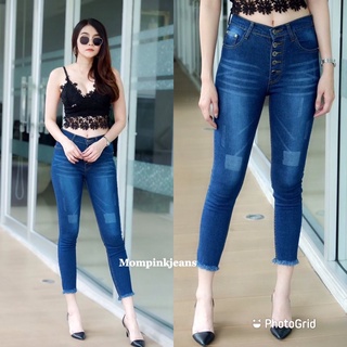 👖🌈กางเกงยีนส์8ส่วน👖👉ผ้ายืดเอวสูงงานแฟชั่นแต่งลวดลายบนเนื้อผ้า