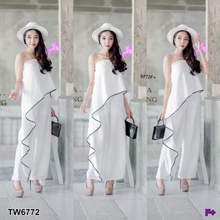 J6772 Jumpsuit จั๊มสูทเกาะอก ระบายปล่อย พริ้ว Strapless jumpsuit, vented, fluttering