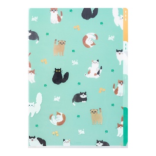 MIDORI 3 Pockets Clear Folder A4 Cats A (D35479006) / แฟ้มใส 3 ช่อง ขนาด A4 ลายน้องแมว แบรนด์ MIDORI จากประเทศญี่ปุ่น