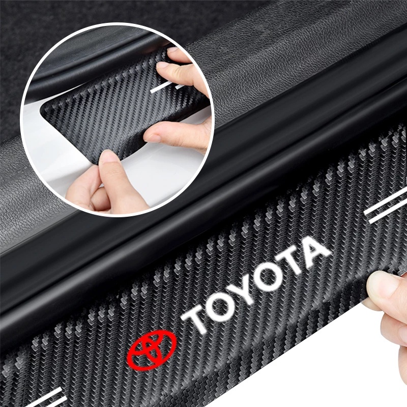 ตกแต่งบ้าน Toyota ประตู Sill ด้านข้าง Step Anti Scratch Protector คาร์บอน Fibre หนาสติกเกอร์หนังสําหรับ Vios Yaris Avanza Wish Rush Corolla Cross Hilux TRD GR Gazoo Racing GR กีฬา ส่งด่วน สั่งเลย