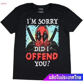 เสื้อยืดกีฬา Marvel Deadpool Im Sorry Did I Offend You Mens Tee Shirt (Small 34-36) Black Short sleeve T-shirtsB1]