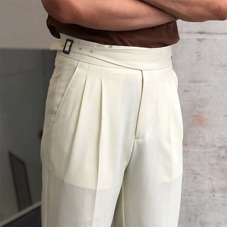 Pure Color Outdoor Men White Leisure Suit Pleated Pants Wholesale