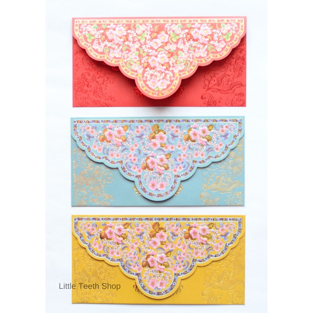 ปี 2018 Angpao Angpow หรือ Red Packet 红包 Sealing - Deutsche Bank พร้อมกระดาษเนื้อดอกไม้ที่สวยงาม ang