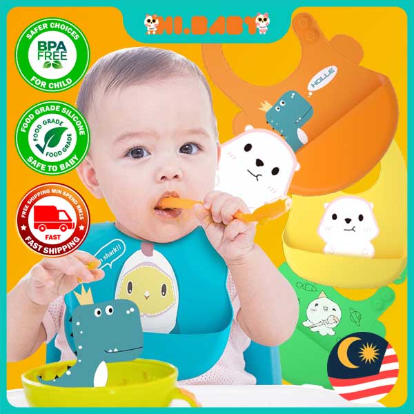 HiBaby Feeding Silicone Bibs Baby l Food Grade Silicone Feeding Bibs Adjustable Waterproof l 宝宝石 ทํา