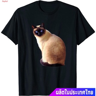 เสื้อยืดครอปfeytui ใหม่ แมว น่าสนใจ น่ารัก  Siamese Cat Funny Animal Cute Kitty Gifts T-Shirt คอกลม แฟชั่น  ผ้าฝ้ายแท้ เ