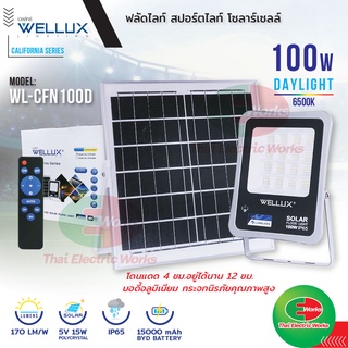 Wellux สปอร์ตไลท์ โซล่าเซลล์ ฟลัดไลท์ โคมไฟสตูดิโอ ไฟสนาม โซล่าเซล กันน้ำ IP65 100W LED SPORTLIGHT SOLAR โคมไฟติดผนัง