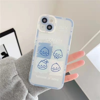 iPhone 13 13pro 13prm iPhone Case เป็ดน่ารักรูปแบบสี่เหลี่ยมการ์ตูนโปร่งใสสำหรับ iPhone 11 7Plus 8Plus Xr XS 13 12 Pro MaxTPU กรณี