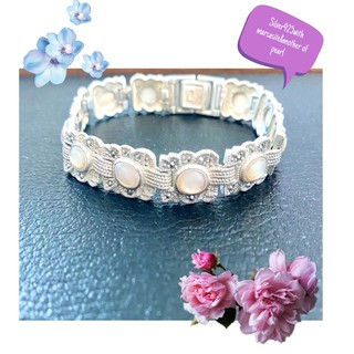 Marcasite Jewelry Bracelet-ONYX สร้อยข้อมือเงินแท้ประดับมาร์คาไซท์และมุก(mother of pearl)