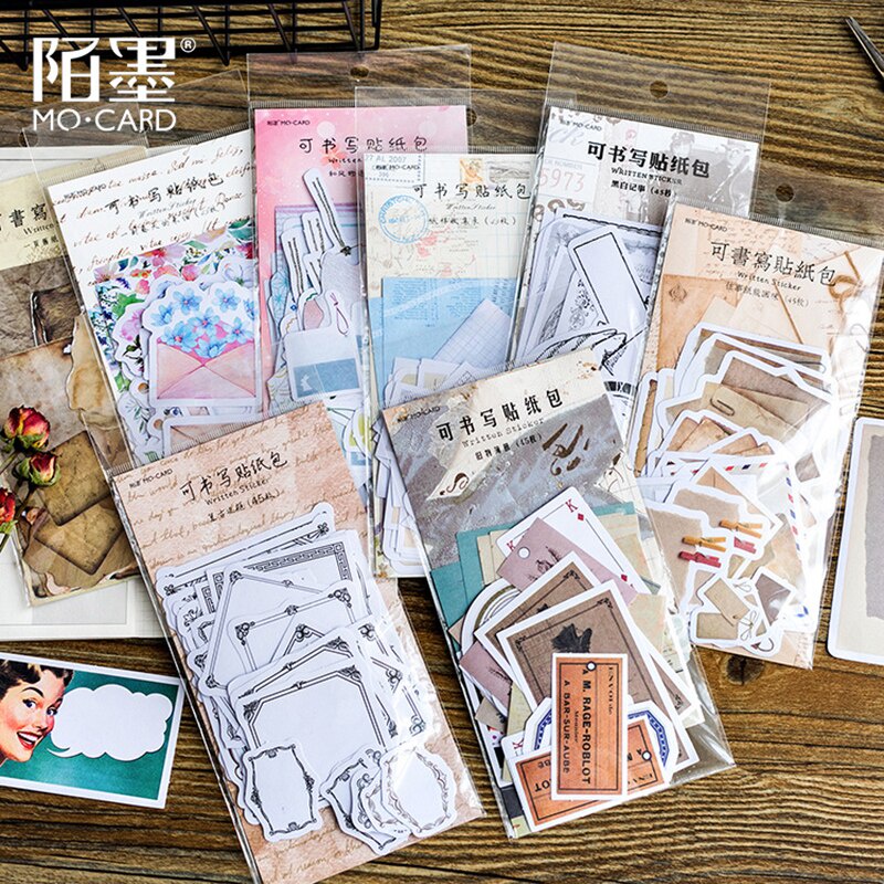 Journamm 45pcs Vintage Writing Stickers Set for Deco Stationery LOMO Cards School Stationery Notepad