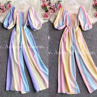 GN13691  **รบกวนสอบถามก่อนสั่งซื้อจ้า** Jumpsuit จั้มสูทแขนศอกสีรุ้ง