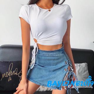 ❀ℳay-Women’s Fashionable drawstring female summer new exposed navel wild short-sleeved t-shirt