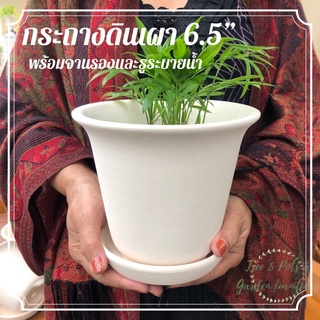 กระถางดินเผา กระถางปากแตรทรงสูง กระถางปากแตร6.5” เนื้อเนียน งานสวย พร้อมจานรอง ขนาด 6.5 นิ้ว สูง 6 นิ้ว ทรงสวยมากค่ะ