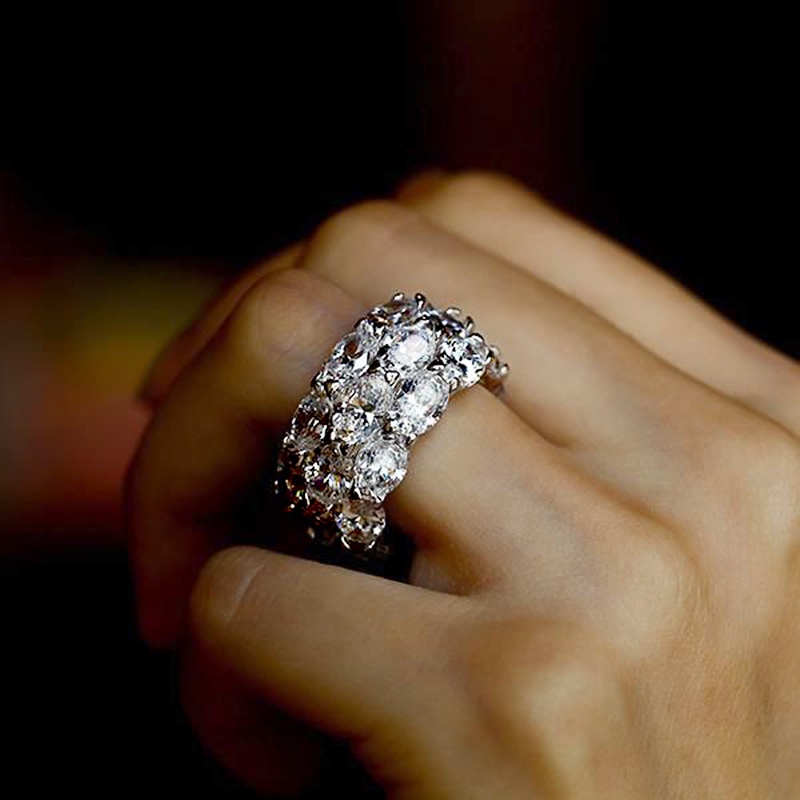 100% solid 925 เงินสเตอร์ลิงใหม่ Bling Bling แหวนแต่งงานสตรีรูปไข่ Cubic Zirconia คริสตัลเงาอุปกรณ์เสริมสําหรับเครื่องประดับแหวนงบ