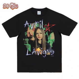 คอลูกเรือเสื้อยืดคอกลม21 สินค้าเดิม/เสื้อยืดคอกลม/singer^Avril Lavigne/ผ้าฝ้าย 100% Oversize SML ดำ&amp;ขาว unisex🔥ผ้าฝ้ายแ