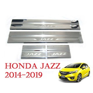 (4ชิ้น) ชายบันได รถ ฮอนด้า แจ๊ส รุ่น 5 ประตู ปี 2014-2018 ชายบันไดประตู Honda Jazz กันรอยประตู สคพเพลท ราคาถูก