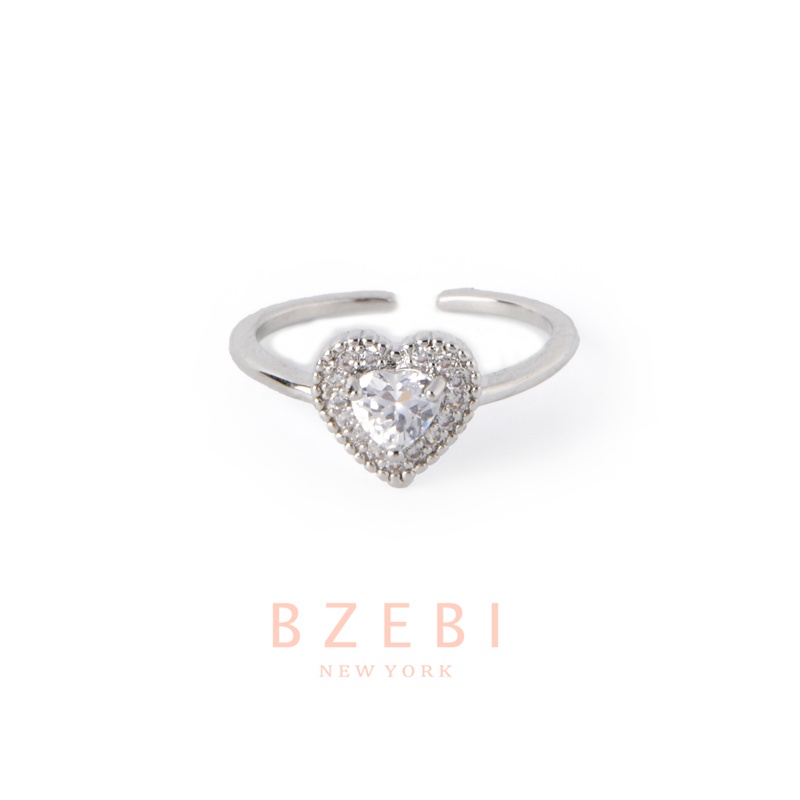 Bzebi แหวนผู้หญิง เพชรแท้ ทอง สไตล์เกาหลี กันสนิม ปรับได้ หวนนิ้วมือ ประดับเพทาย รูปหัวใจ เรียบง่าย 