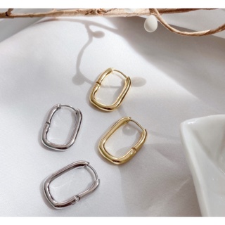 252-goodgift_station - Simple U-shaped hoop earrings S925 silver ต่างหูแบบเจาะ รูปทรงตัวยู เป็นเงิน 92.5