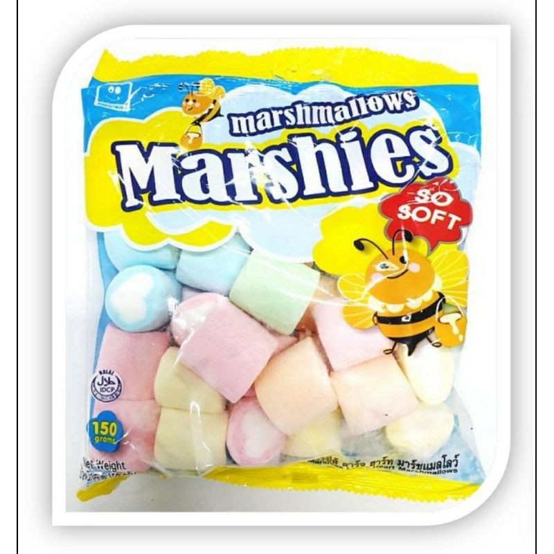 มาร์ชเมลโล่ มาร์ชีส์ ลายหัวใจ เม็ดใหญ่ หลายสี น่ารักมากๆ 150g. Marshmellow Marshies ถูกที่สุด