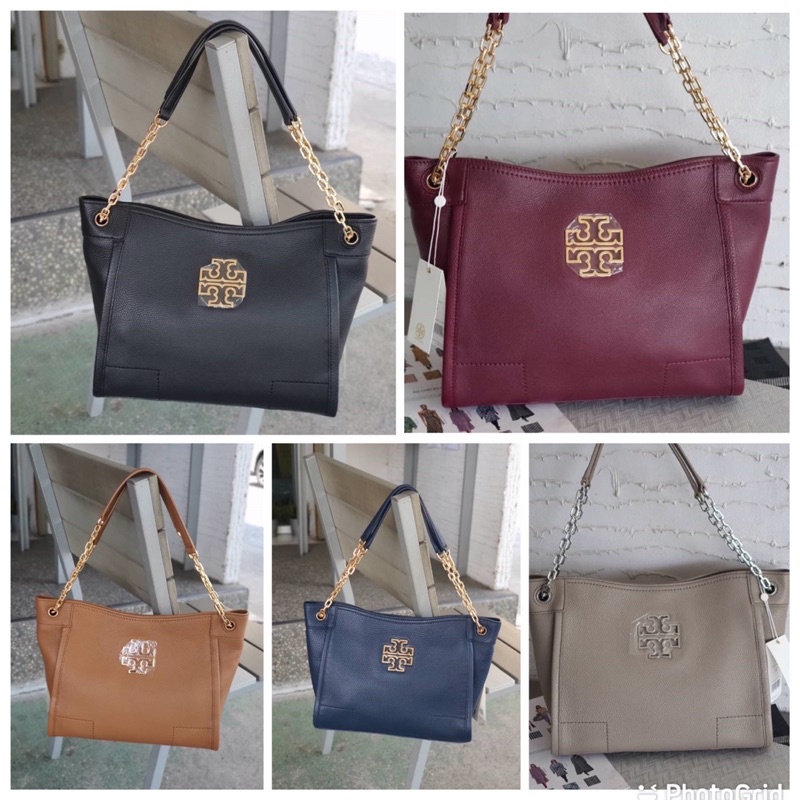 ของแท้ ? ส่งฟรี ❗ Tory Burch Women's Britten Small Slouchy Tote Bag  Pebbled Leather #Toryburch39057 | Shopee Thailand