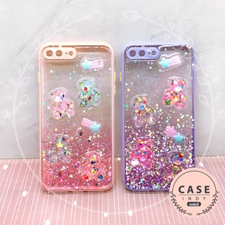 เคส Oppo A5/A9(2020) A16 A31(2020) A71(5G) A93เคสมือถือ TPU ขอบสีกันกล้อง กากเพชรกริตเตอร์ไล่สีติดอไหล่หมี